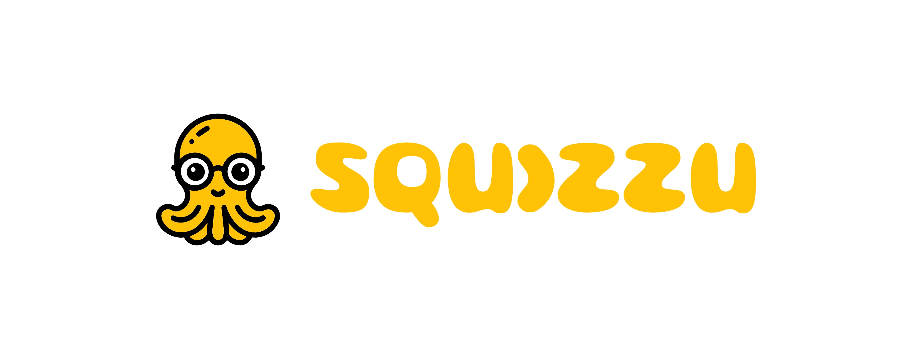 The Squizzu logo: a smiling yellow octopus in round glasses beside the SQUIZZU wordmark in a rounded, playful typeface.
